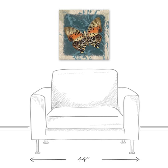 Blue Swirls And Orange Butterfly 20" x 20" Canvas Wall Art